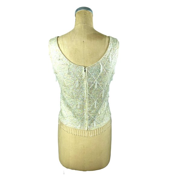 1960s white sequin beaded top with fringe and back zipper by Vic & Vic Haute Cou - Picture 3 of 6